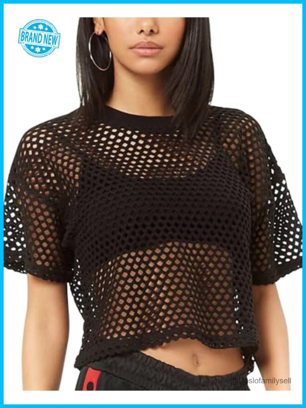 Women's Sheer Mesh Crop Top Fishnet Crew Neck Beach Cover Up
